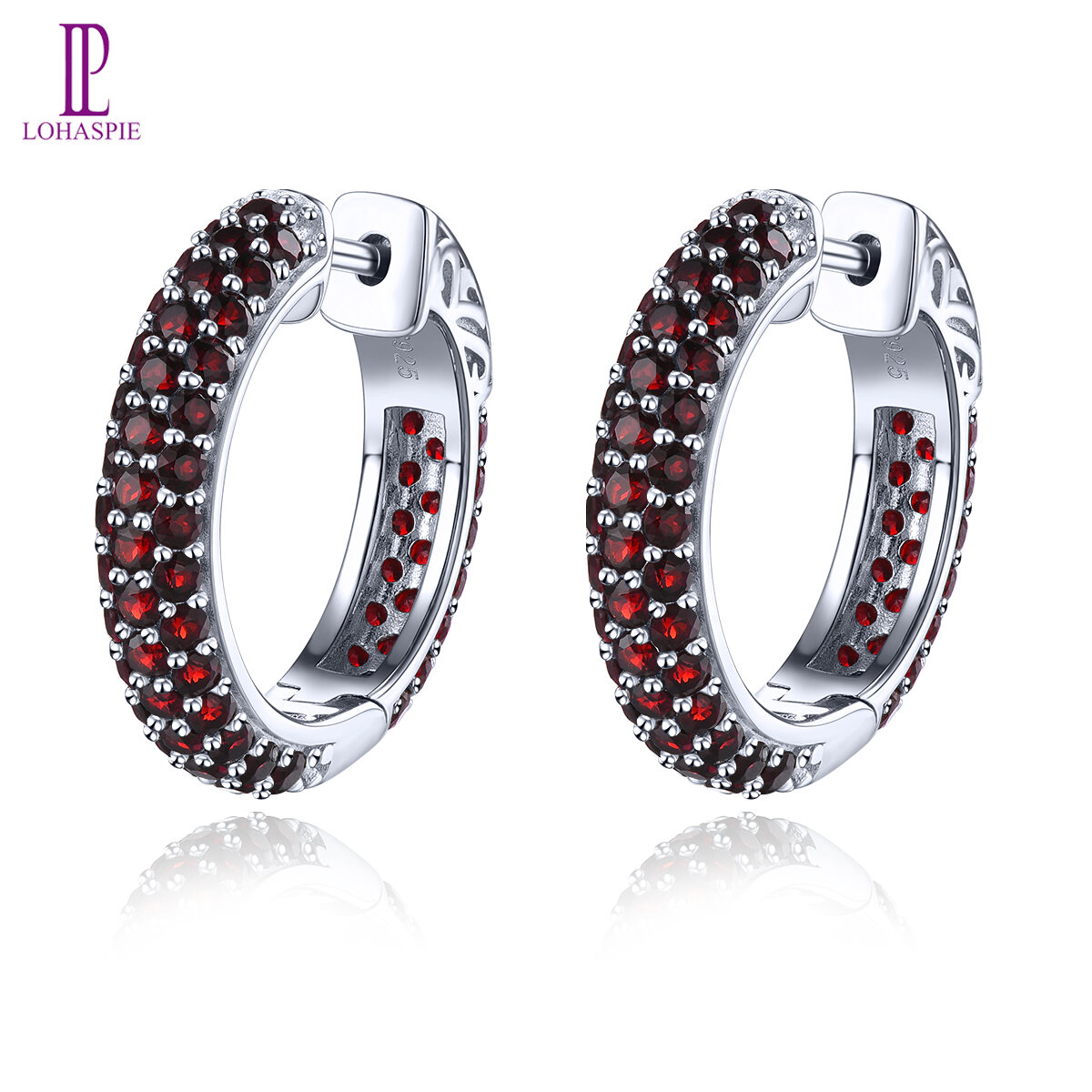 Lohaspie Jewelry Real 5.2 Carats Earring Silver 925 Original Natural Garnet Clip Earring Red Round Cut Gemstone Birthstone Garnet Earring For Women Jewelry Christmas Gift
